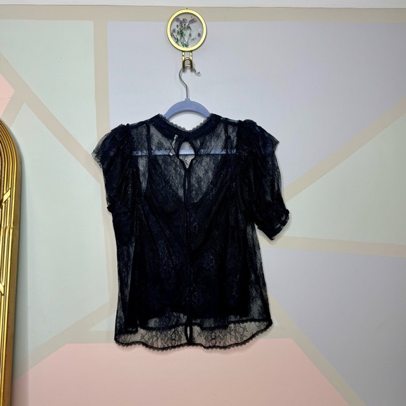 Free People Black Lace Puff Sleeve Blouse - Picture 5 of 8